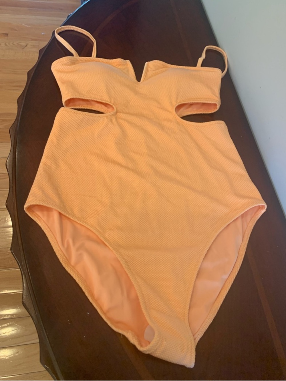 NWT Aerie Orange/Peach Textured Cutout One-Piece Swimsuit